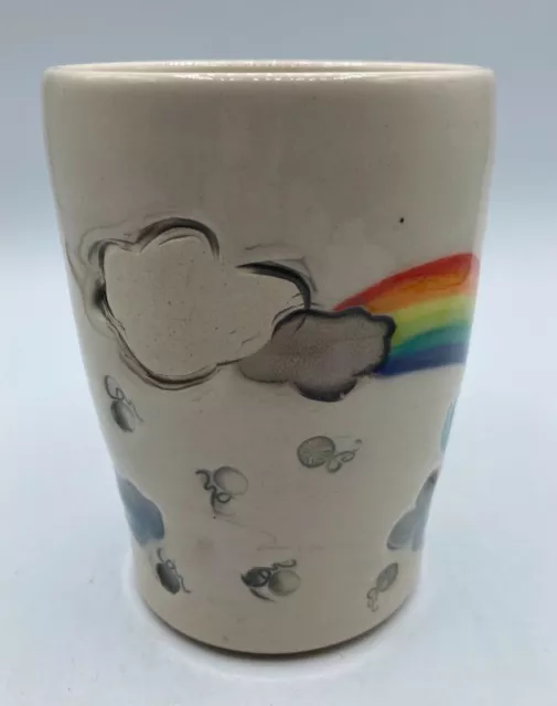 Studio Art Pottery Mug Rainbow Blue Crab Hearts Clouds signed JTP Coffee Cup 2