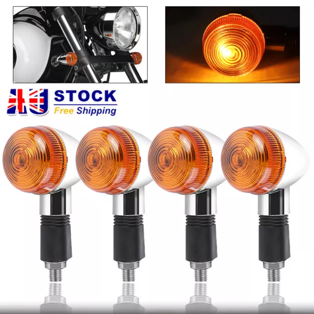 4x Universal Bullet Motorcycle Turn Signal Amber Indicators Lamp Blinkers Chrome