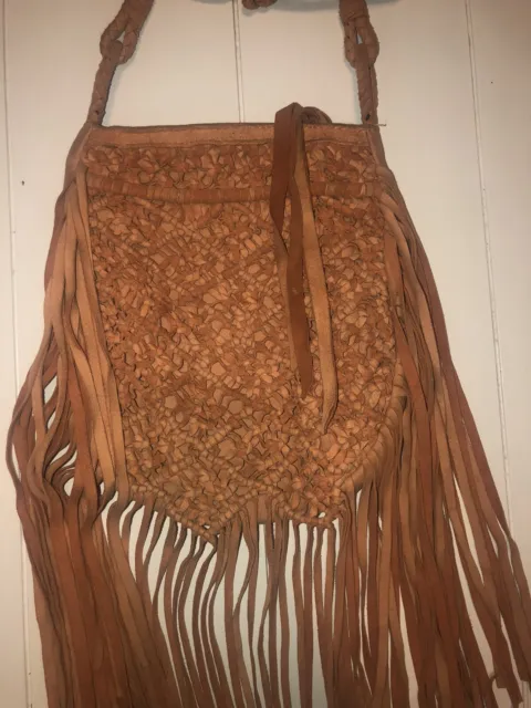 Cleobella Tan/Brown Leather BOHO Fringe Crossbody Purse