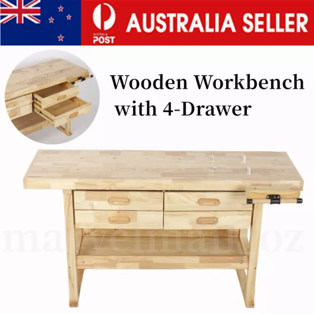 Wooden Workbench Multifunctional Rubberwood Table With Clamp for Garage Workshop