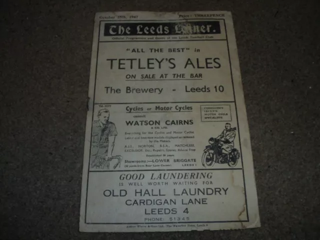 Vintage Rugby League Programme Leeds V Halifax 25Th October 1947