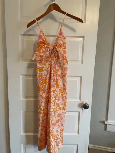 NWT XS J.CREW Smocked tie-front orange/pink floral midi dress