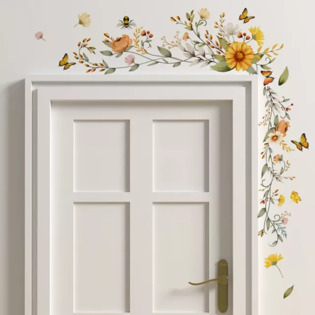 PVC Floral Autocollant Mural Porte Décalques Fleur Papillon pour DIY Maison Déco 2