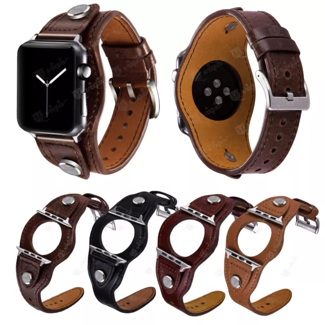 Correa de muñeca de cuero para Apple Watch iWatch SE Series 9 8 7 6 5 41/45 mm 3