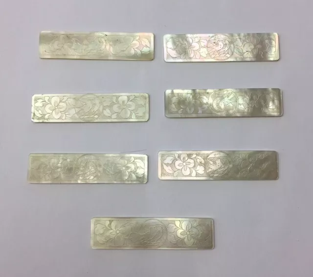 7x Antique Chinese Mother Of Pearl Rectangular Gaming Counters 6cm In Length