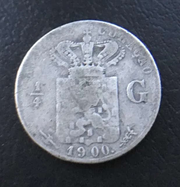 Netherlands Curacao Dutch Antilles 1900 1/4 Gulden Coin .640 Silver Free Uk P+P