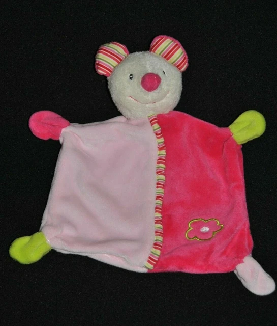Doudou Plat Souris Rose BABY CLUB C&A Ours Fille Fleur Brodée Etat NEUF