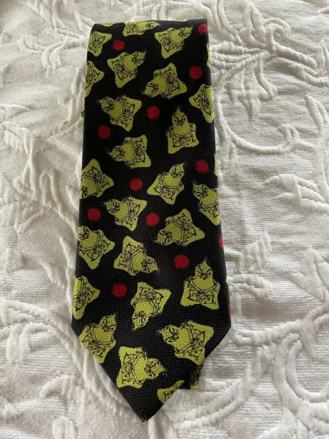 Dr. Seuss Brand Grinch Novelty Print Neck Tie Black Christmas