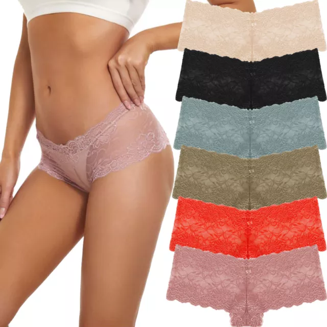 6 Pack Womens Lace French Knickers Sexy Sheer Boyshorts Boxer Briefs Underwear