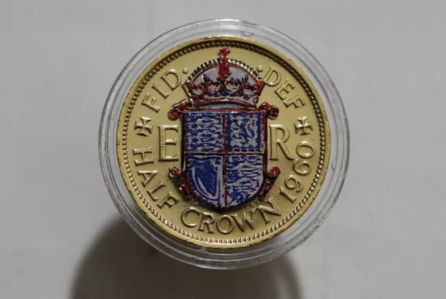 🧭 🇬🇧 Uk Gb Elizabeth Ii Enamelled Coloured 1/2 Crown With Coa B52 #3 Cg10