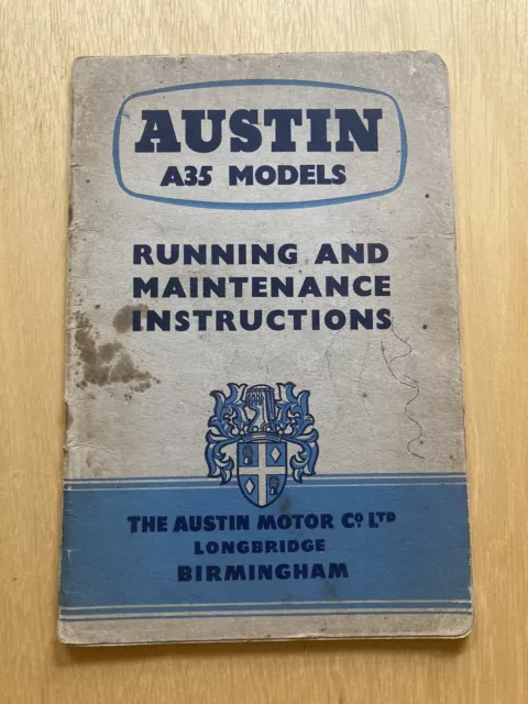 Austin A35 models, Running and maintenance instructions Owners handbook