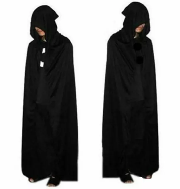 Women Men Halloween Hoodie Black Cape Cloak Vampire Witch Fancy Costume 140cm