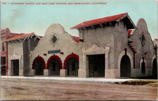 San Bernardino CA Southern Pacific Salt Lake Station Train RR Depot postcard P29