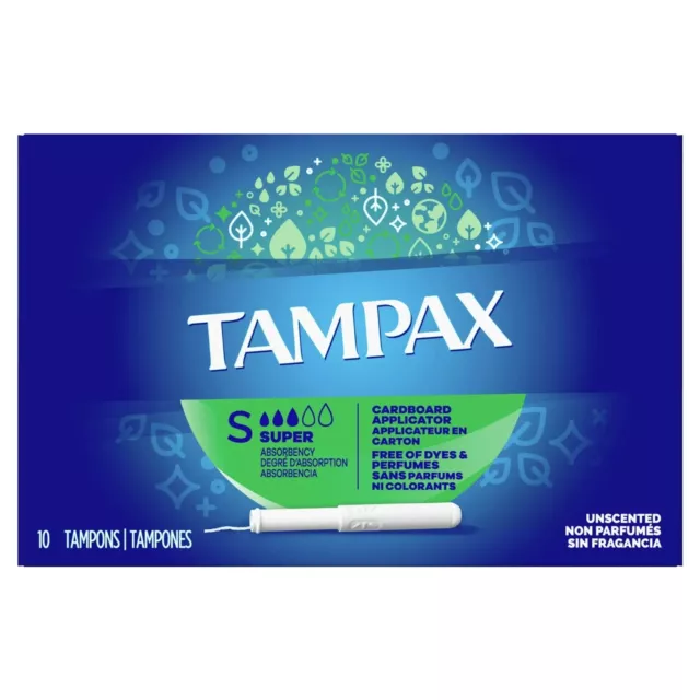 Tampax | Tampons | Super Absorbency | Anti-Slip Grip | Unscented |10 Count
