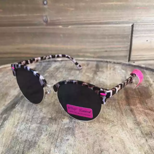 NWT Betsey Johnson Round Animal Print Sunglasses Pink Details