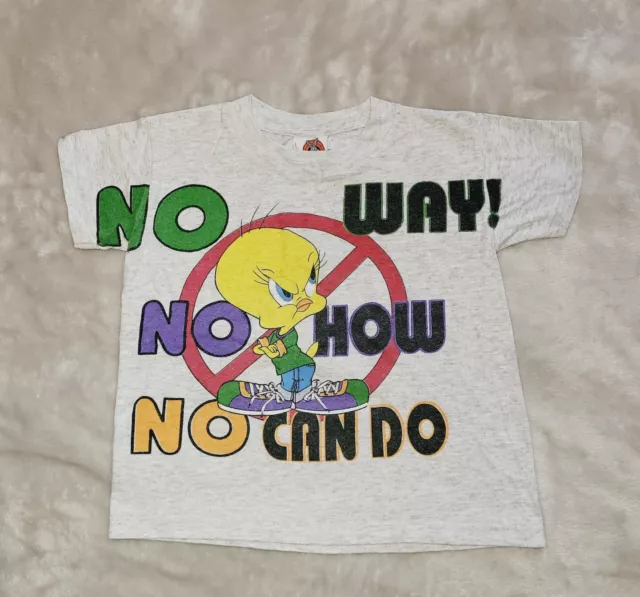 Vintage 90s Looney Tunes T-Shirt Kids Size M Tweety Bird No Can Do Single Stitch