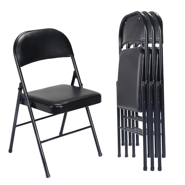 Upholstered Padded Folding Chair for Home Office Wedding Party (4 Pack), Black