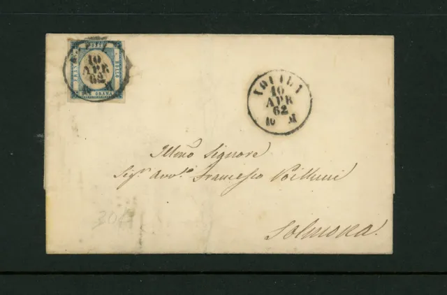1862 Italy Sardinia Scott # 12A VF Used Stamp on Cover Cat $47