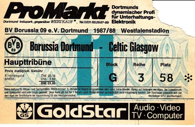 Ticket 87/88 EC Borussia Dortmund - Celtic Glasgow Germany England