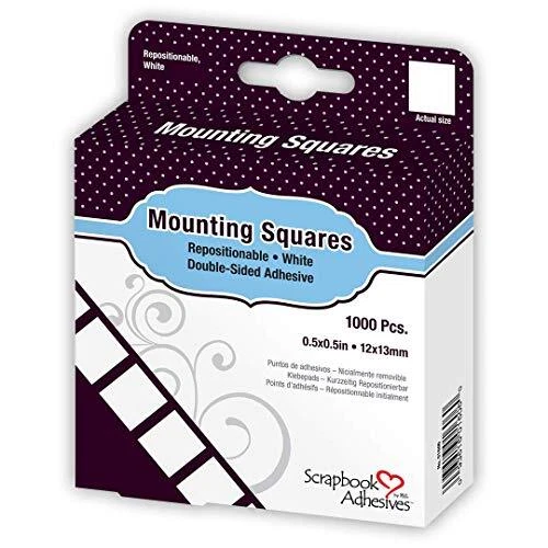 Cuadrados de montaje permanente reposicionables de 3 L, 1/2 pulgada x 1/2 pulgada, 1000 piezas, blanco