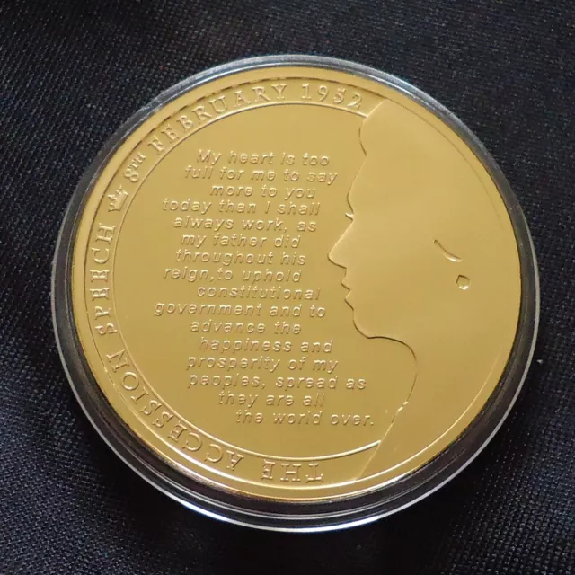 2012 Queen Elizabeth II Accession Speech Gold Plated Medal Coin + COA