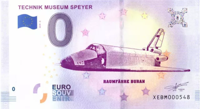 0 Euro Schein Deutschland 2019 · Technik Museum Speyer · Raumfähre Buran