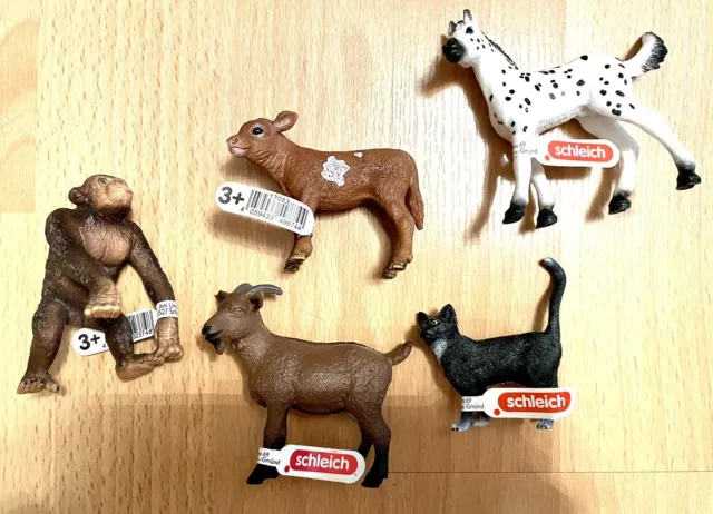 Schleich Set Tiere Affe, Pferd, Katze, Kuh und Ziege NEU Spielen, Kinder