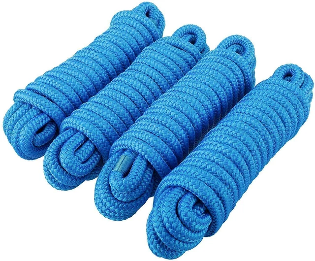 4 PCS 1/2" 15FT Braid on Braid Nylon Dock Line Boat Mooring Rope Line Blue