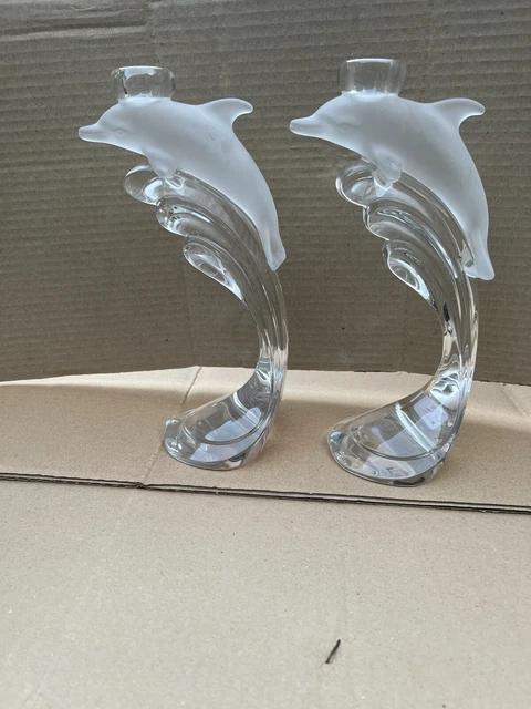 Lenox Dolphin On Wave Crystal Candlesticks  Set Of 2