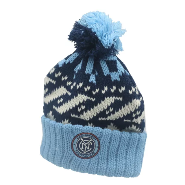 New York City FC MLS Adidas Youth Boys OSFM Winter Cuffed Pom Knit Beanie Hat