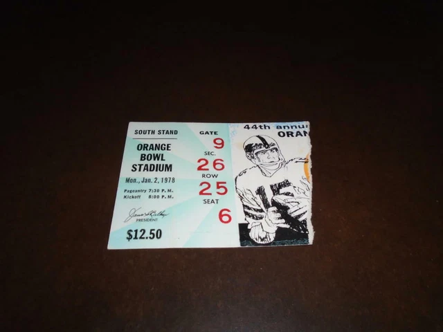 1978 Orange Bowl Football Ticket Stub Arkansas Vs Oklahoma