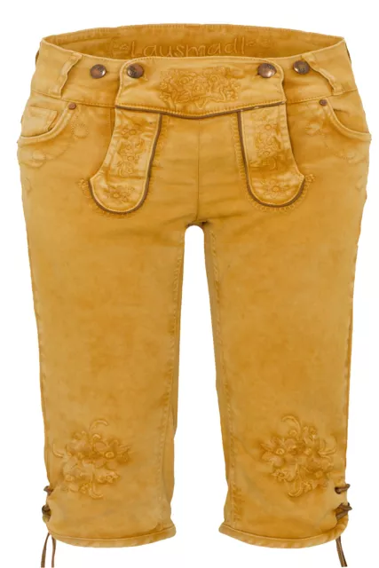 HANGOWEAR Trachtenhose Jeansbermuda Trachtenjeans Ovida senfgelb gelb - Stickere