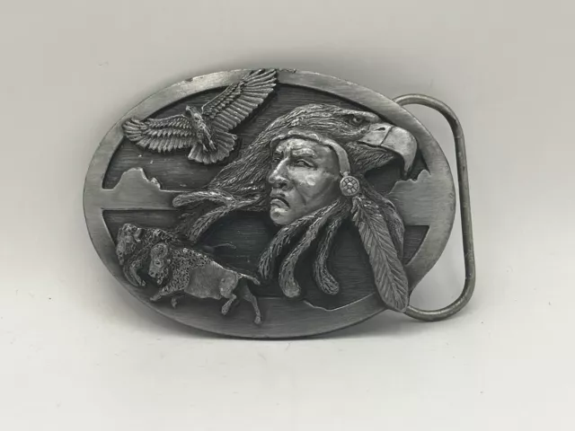 Arroyo Grande Buckle Co. 1989 Buffalo Native American Indian Belt Buckle AG20