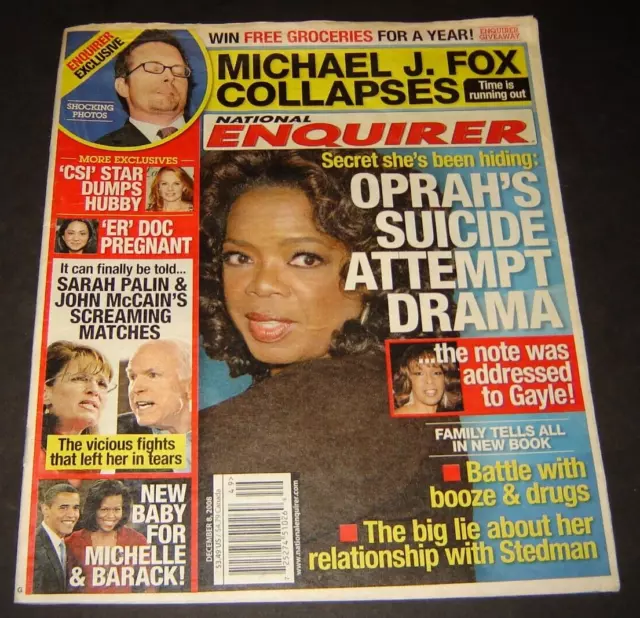 National Enquirer Magazine December 8, 2008 OPRA Suicide Attempt -Michael J. Fox