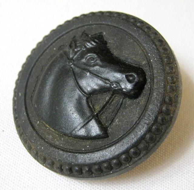 Old HORSEHEAD Gutta Percha Hard Rubber HORSE ROSETTE Bridle BUTTON