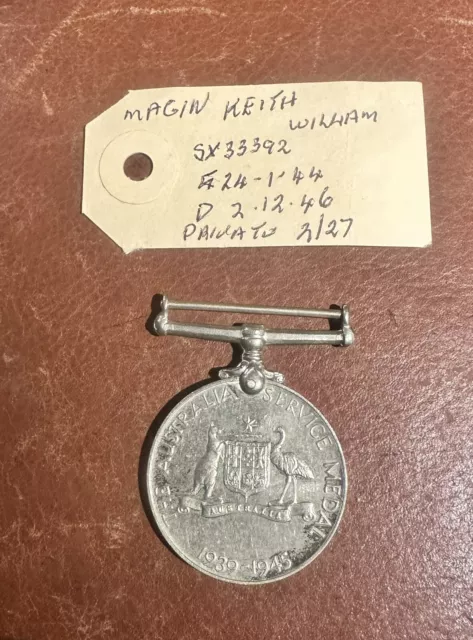 Ww2 Australian Army Service Medal, Keith William Magin, Sx33392