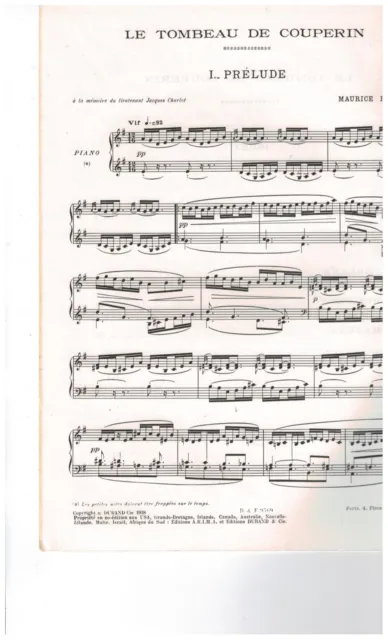 Maurice Ravel Le Tombeau de Couperin partition piano éditions Durand 2
