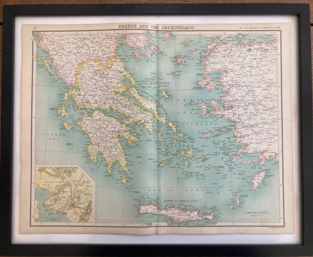 Antique 1902 Greece Map/Original/Bartholomew/Athens/Mediterranean/Print