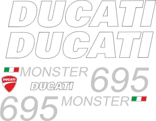 Ducati monster 695 Replica DECALS stickers ducati monster White/Silver