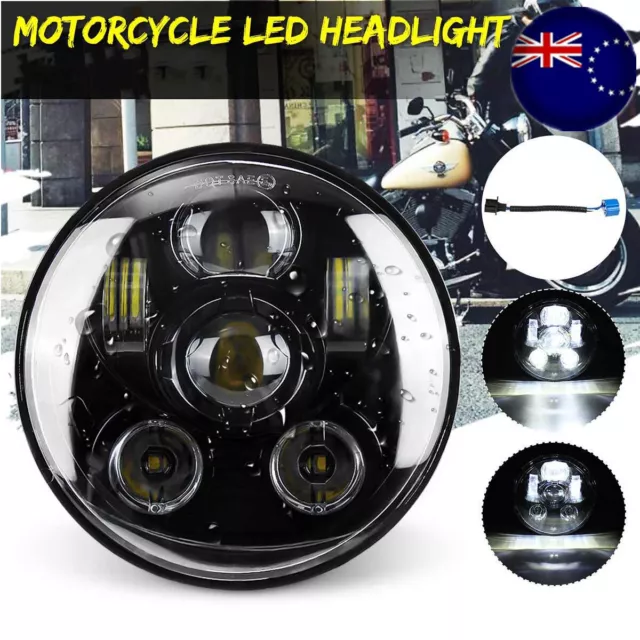 5.75" 5-3/4" inch LED Headlight Lamp Sealed Hi-Lo Beam Black 80W For Motorcycle