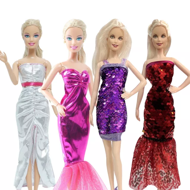 4 Pcs Party Outfits For Barbie Doll Dress Shiny Fishtail Dress Clothes Kids Toys