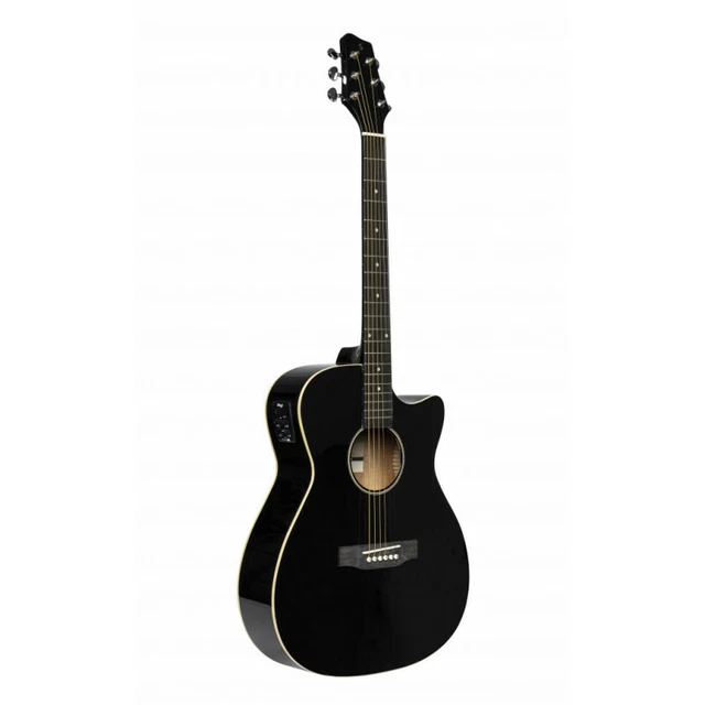 Stagg SA35 ACE-BK - Guitare auditorium électro-acoustique avec pan coupé, noire