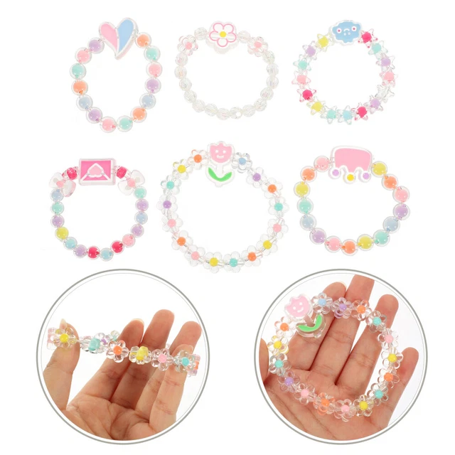 6 Pcs plastic bead bracelet beaded wristbands elastic beads bracelets Kids