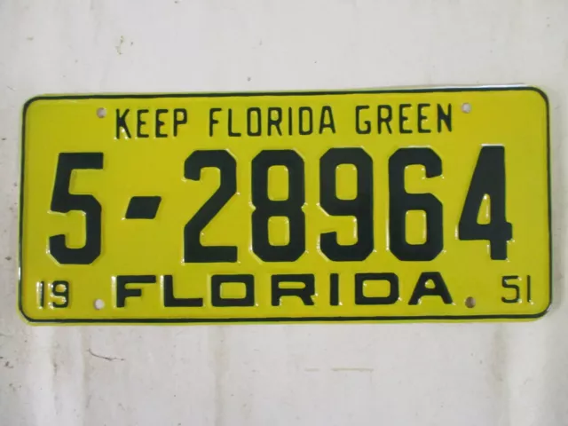 1951 Florida   License Plate Tag   BRILLIANT CLEAR TO REGISTER YOM CHEVY FORD