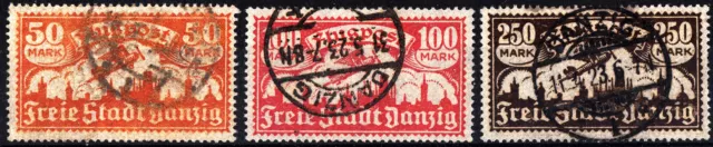 Danzig 1923, MiNr. 162, 164, 165, VFU, gestempelt, geprüft Infla