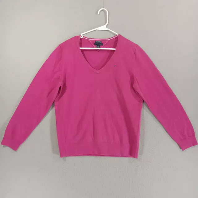 Tommy Hilfiger Sweater Womens XL Pink Pima Cotton Blend V Neck Long Sleeve