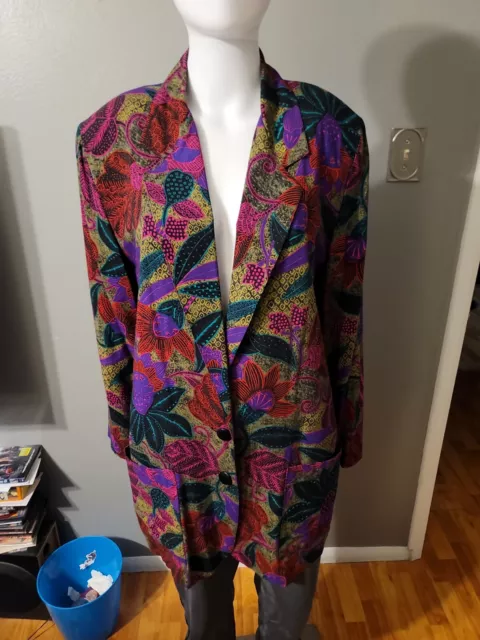 Harvest Time Vintage Floral Button Blazer Size 10 Shoulder Pads USA