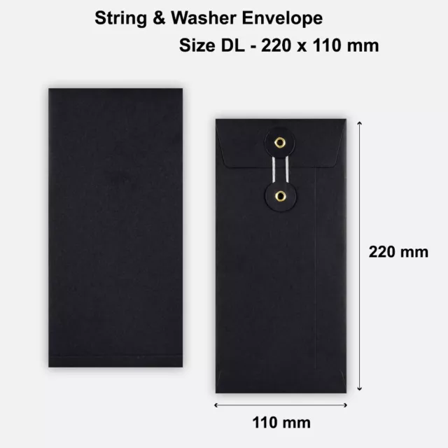 DL Size Quality String and Washer Envelopes Button-Tie Black Mailer Cheap