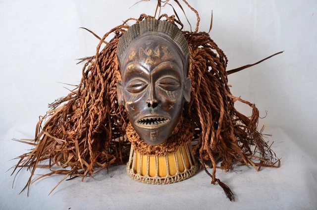 African tribal art,   Chokwe Mask Mwana Pwo with Headdress African Art