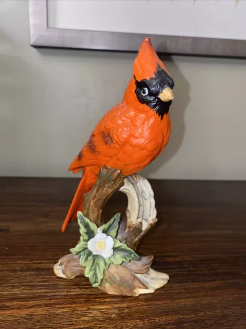 Vintage Porcelain Cardinal on Branch with Flower Figurine
